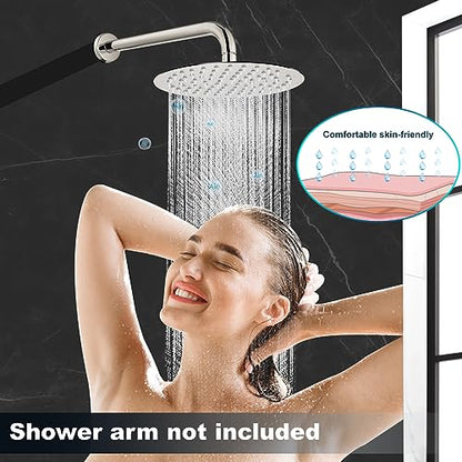Midanya Round Rain Shower Head,High Pressure,Brushed Nickel 12 Inch | 360°Swivel,Ceiling or Wall Mount,Waterfall Full Body Coverage,Bathroom Remodel,Stainless Steel Large Rainfall Shower Head - color: Nickel, size: 12 Inch
