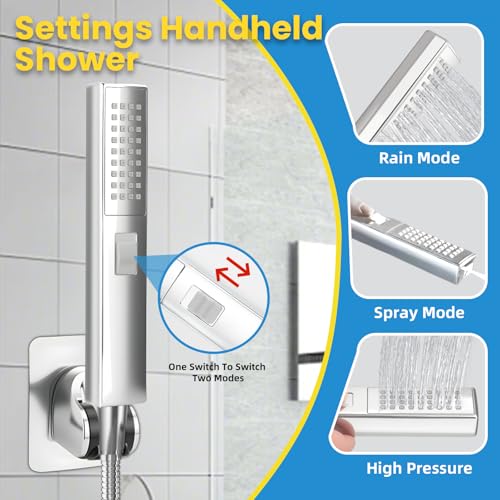 Rainfall Shower Head with Handheld Combo, Silvery, 10 Inch & 3 Spray Modes | 180° Adjustable, Extension Arm, Easy To Install - color: silvery-1