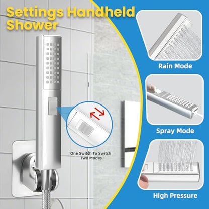 Rainfall Shower Head with Handheld Combo, Silvery, 10 Inch & 3 Spray Modes | 180° Adjustable, Extension Arm, Easy To Install - color: silvery-1