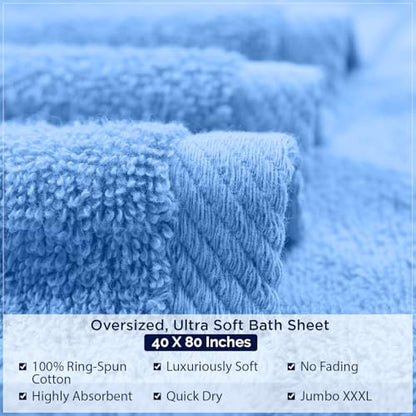DAN RIVER Pack of 1 Jumbo Bath Sheet 40x80 Inches, Extra Large Bath Towel, Super Soft, Highly Absorbment & Quick Dry Cotton Towels - Medium Blue - color: Medium Blue