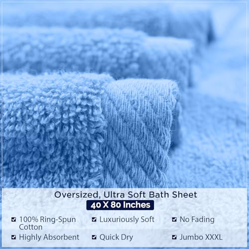 DAN RIVER Pack of 1 Jumbo Bath Sheet 40x80 Inches, Extra Large Bath Towel, Super Soft, Highly Absorbment & Quick Dry Cotton Towels - Medium Blue - color: Medium Blue