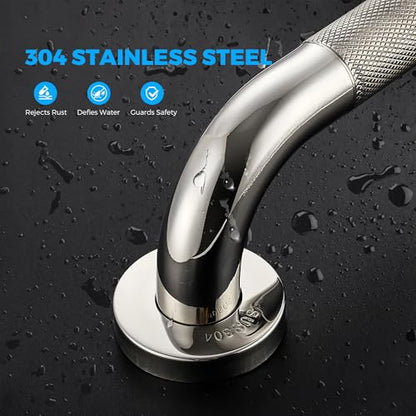 L-Shaped Grab Bars for Shower, 1 Pack, 24 x 12 Inch Stainless Steel, Left | Grab Bars for Bathroom; Diamond-Knurled Anti-Slip Grip; Wall-Mounted Safety Rail for Seniors; Mounting Hardware Included - size: Left