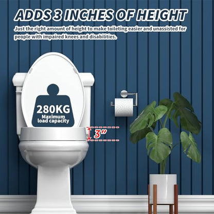 ELONGATED toilet seat risers for seniors, Slow Close, Elevated toilet seat, Heavy Duty, Never Loosen, Raised toilet seat elongated bowl, White(18.5”)