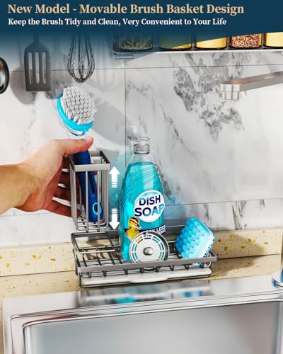 Consumest Sponge Holder for Kitchen Sink, Sink Caddy Organizer with Removable Drip Tray, Countertop Dish Soap Holder and Brush Holder, 304 Stainless Steel - Sand Nickel - color: Sand Nickel