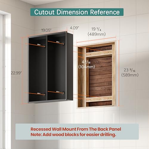 Black Medicine Cabinet with Mirror for Bathroom: 20 x 26 Inch Small Mirrored Vanity Storage with Adjustable Shelves - Surface or Recessed Wall Mount - Matte Black Frame - size: 20"x 26"