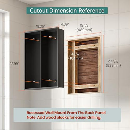 Black Medicine Cabinet with Mirror for Bathroom: 20 x 26 Inch Small Mirrored Vanity Storage with Adjustable Shelves - Surface or Recessed Wall Mount - Matte Black Frame - size: 20"x 26"