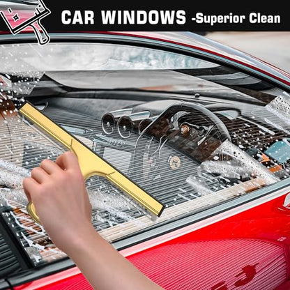All-Purpose Shower Squeegee for Shower Glass Doors with 2 Adhesive Hook, Stainless Steel Squeegee for Bathroom, Household Window, Mirrors, Tiles and Car Windows 10 Inches, Clear, Golden