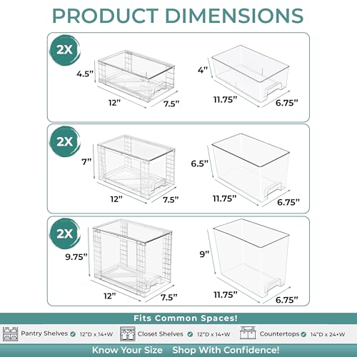 Sorbus Stackable Clear Storage Drawers, 6 Pack (2 Large + 2 Medium + 2 Small) Pull-Out Organizer Bins – Plastic Drawer Organizers for Bathroom, Vanity, Makeup, Under Sink & Countertop Organization - size: 2 Large + 2 Medium + 2 Small