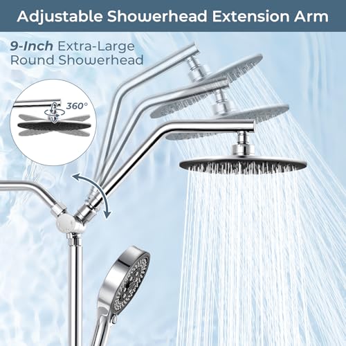 Shower Head with Handheld High Pressure Chrome, Adjustable Bar | No drilling required, Height-Adjustable, 9-inch rainfall head, silicone slide bar, 3-waydiverter, 59-inch hose, G1/2 fit - color: 1-Chrome