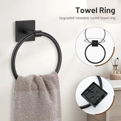 Towel Ring Set 4 Piece Bathroom Hardware Set Includes Towel Ring 2 Towel Hooks and Toilet Paper Holder Stainless Steel Wall Mounted (Matte Black) - color: Matte Black, size: Set C