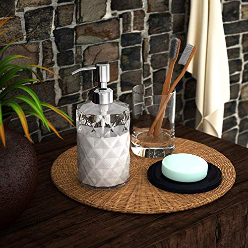 Soap Dispenser, 2 Pack, 12 Oz, Clear Diamond Design Glass | Refillable Hand Soap Dispensers, 304 Rust Proof Stainless Steel Pump, For Kitchen, For Bathroom, Lotion Dispensers