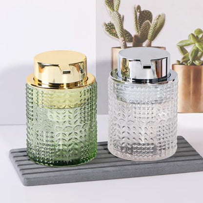 Foaming Hand Soap Dispenser, 10 oz Refillable Clear Glass Foam Soap Dispenser with Large Pump Bottle Container for Kitchen and Bathroom,1 pc - color: Silver