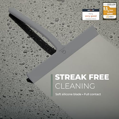 Silicone Shower Squeegee for Glass Doors & Mirrors with Stainless Steel Core, Streak-Free & No-Squeak Window Cleaning, 3-in-1 No-Drill Mount (Hook/Suction/Adhesive),Gray, 11 Inches | Streak-Free & No-Squeak Window Cleaning, Stainless Steel Core, Hook/Suct