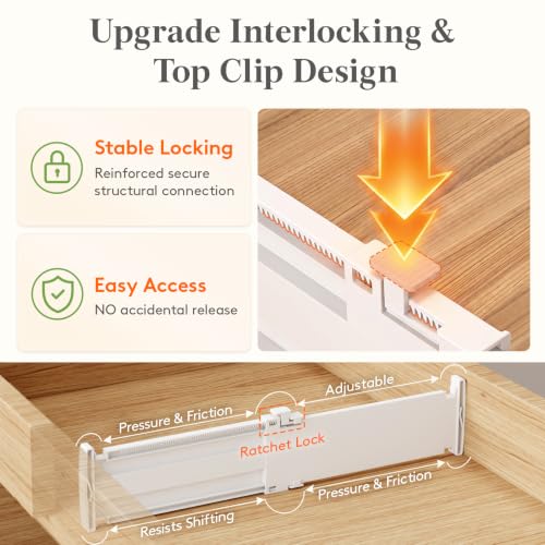 Lifewit 3.2" High Drawer Dividers for Clothes, Adjustable Drawer Organizers | 10.5"-16.5" Expandable Plastic Separator for Dresser, Kitchen, Cabinet, Closet, Nursery, Socks & Underwear Storage, 4 Pack - size: 3.2"H, 10.5-16.5"L