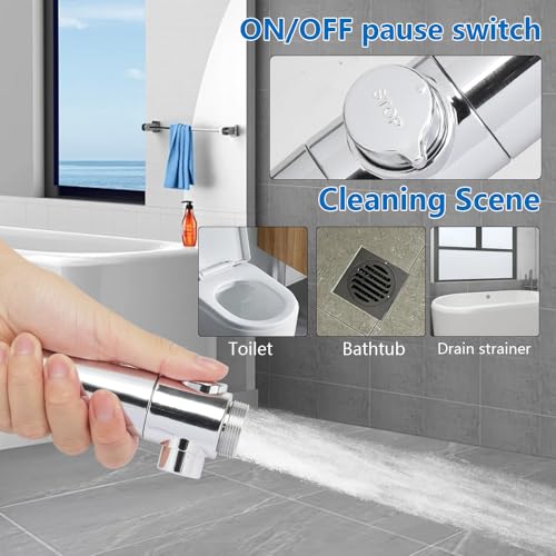 Chrome Tub Spout with Diverter slip fit 1/2 inch Copper Tube, High Pressure filtered Handheld Shower with 3 Spray Modes On/Off Switch, 59 inch hose, Bracket, No Drill Required Install