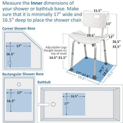 FSA/HSA Eligible, Vaunn Tool-Free Assembly Adjustable Shower Chair Spa Bathtub Seat Bench with Removable Back - style: Shower Chair