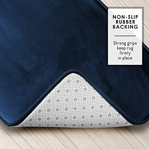 Clara Clark 3 Piece Bathroom Rugs Bath Mat Set, Velvet Memory Foam Bath Mats for Bathroom - Non-Slip, PVC Backing Bath Rugs, Washable - Dries Quickly, Blue - color: Blue