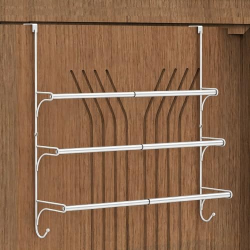 Auledio Adjustable Over The Door Triple Towel Rack with Hooks,Silver - color: Silver
