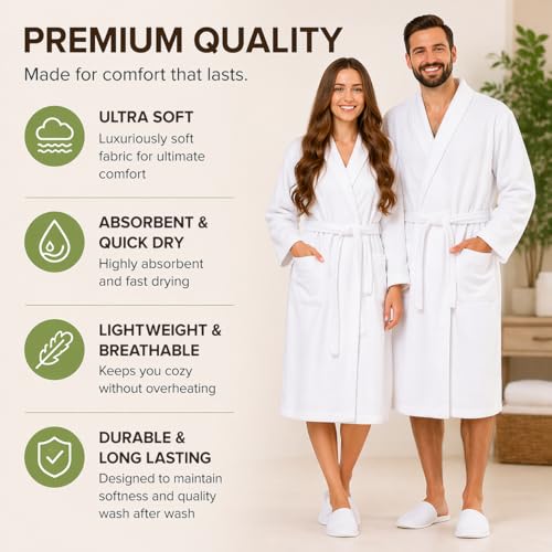 BIOLINEN 100% Cotton Terry Shawl Collar Bathrobe with Slippers