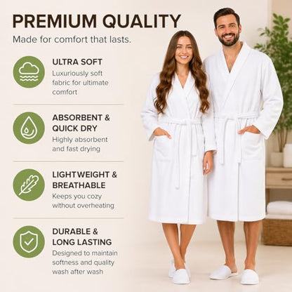 BIOLINEN 100% Cotton Terry Shawl Collar Bathrobe with Slippers