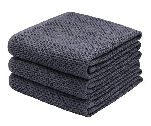 Mia'sDream Cotton Hand Towels,13”x28”, 3 Pack, Grey Towels Set | Soft and Absorbent, Waffle Weave, Multi-Purpose Hand Towels for Bathroom,Kitchen,Gym | Cotton Dish Towels For Kitchen Drying - color: Dark Gray, size: 13inch x 28inch