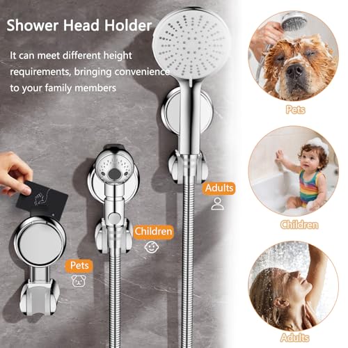 Resdenio Shower Head Holder - Strong Suction Cup No Drilling Showerhead Bracket Waterproof Handheld Shower Holder, Adjustable Wand Holder for RV, Kids, Bathroom (Silver) - color: Silver