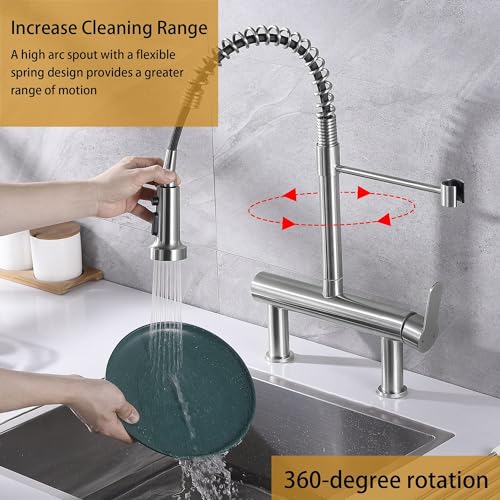 8"" Center Bridge Faucet, Pre Rinse Faucets, Spring Commercial Sink Tap | 304 Stainless Steel Constructed, Rotatable, 3-Function Sprayer - color: Style D