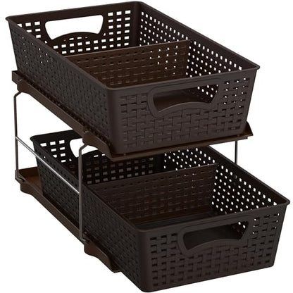Simple Houseware 2 Tier Pull-Out Sliding Drawer Under Sink Storage, Brown | Great for Kitchen Bathroom Tray Shelf Organizer - color: Brown