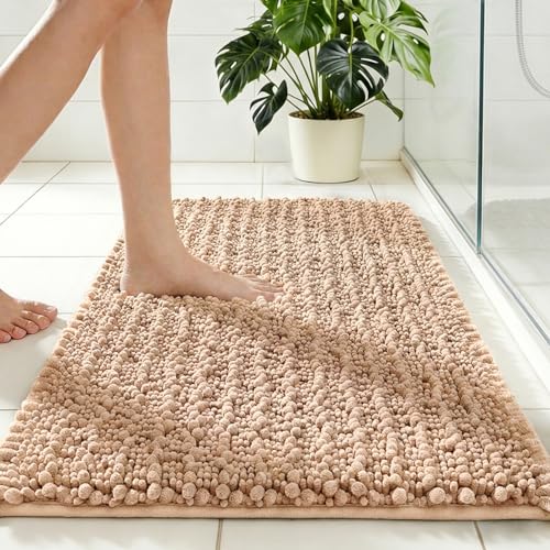 Disolla Beige Bathroom Rug 20x32 Inch - Luxury Chenille Bath Mat, Thick Shaggy Plush Absorbent Rug, Non-Slip Machine Washable Mats for Bathroom Floor & Decor - color: Beige, size: 1'8" x 2'8" (20''x32'' Bathroom Rug)