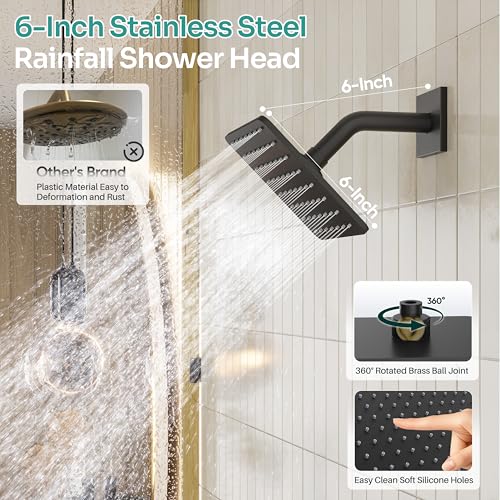 Black Shower System, Matte Black Shower Faucet Set with 3 In 1 Push Button Shower Diverter Valve, 10'' Ceiling Shower Head and 6'' Wall Mounted Shower Head, Black Rain Shower Head with Handheld Spray - color: Matte Black