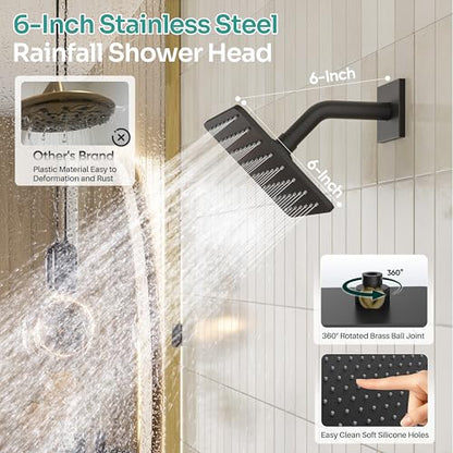 Black Shower System, Matte Black Shower Faucet Set with 3 In 1 Push Button Shower Diverter Valve, 10'' Ceiling Shower Head and 6'' Wall Mounted Shower Head, Black Rain Shower Head with Handheld Spray - color: Matte Black