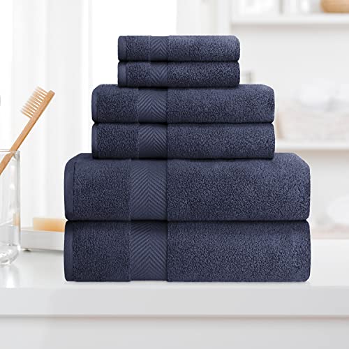 Zero-Twist Towel Collection, Luxurious Cotton Oversized 6-Piece Towel Set, Bath Towel 30" x 54", Hand Towel 16" x 30", Face Towel 13" x 13", Absorbent and Fast-Drying, Midnight Blue by Blue Nile Mills - color: Midnight Blue, size: 6 Piece Towel Set