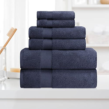 Zero-Twist Towel Collection, Luxurious Cotton Oversized 6-Piece Towel Set, Bath Towel 30" x 54", Hand Towel 16" x 30", Face Towel 13" x 13", Absorbent and Fast-Drying, Midnight Blue by Blue Nile Mills - color: Midnight Blue, size: 6 Piece Towel Set