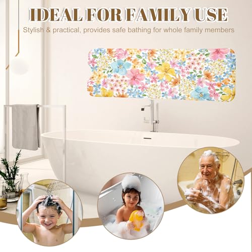 Floral Bathtub Mat Non Slip with Drain Holes and Suction Cups Bath Mat 40x16 Inch Tub Mats Shower Mats for Kids - color: Floral