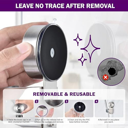 JOMOLA Suction Cup Shower Holder, Adjustable Stainless Steel Shower Head Holder with Strong Suction Cup for Different Wall, Universal Handheld Shower Bracket - style: Brushed Silver
