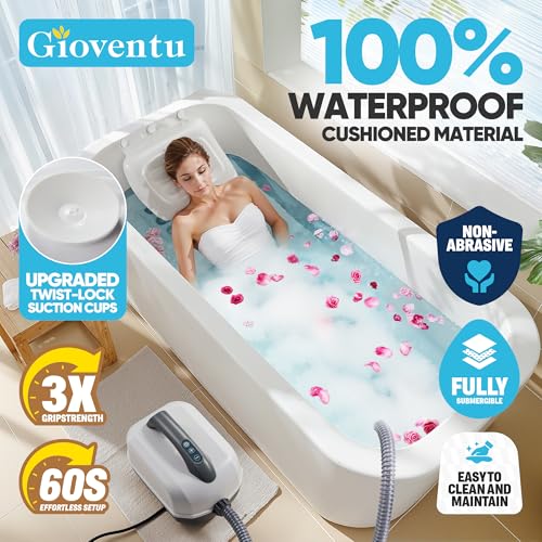 Bathtub Spa Mat, 400W Bubble Massager, 6 Settings, Remote Control, Non-Slip | Full Body Support, Portable Home Spa Jet Mat with Inflatable Pillow, Soft Surface, Strong Suction Cups