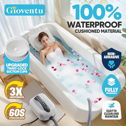 Bathtub Spa Mat, 400W Bubble Massager, 6 Settings, Remote Control, Non-Slip | Full Body Support, Portable Home Spa Jet Mat with Inflatable Pillow, Soft Surface, Strong Suction Cups