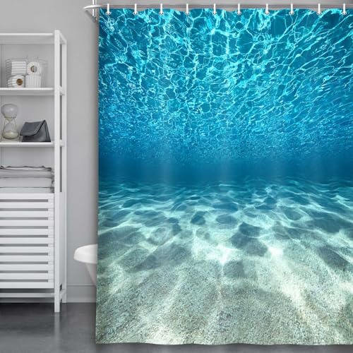 MERCHR Blue Ocean Beach Shower Curtain, Nature Underwater Sea World Scene Bathroom Curtains Waterproof Fabric, 60X72 Inches - color: Blue, size: 60"W x 72"L (Pack of 1)