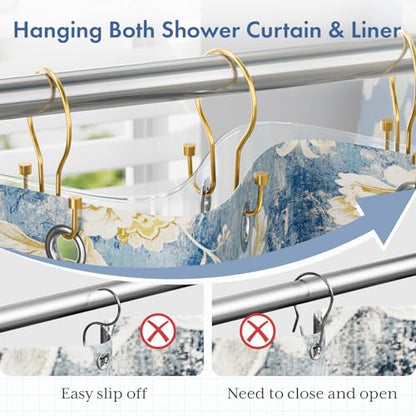 Bathway Shower Curtain Hooks Dark Gold Shower Curtain Rings with Cylindrical Design, 12Pcs Metal Shower Curtain Hooks Rust Proof, Smooth Glide Double Shower Hooks Rings for Shower Curtain - color: Dark Gold, style: Minimalist Shower Hooks with Cylinders