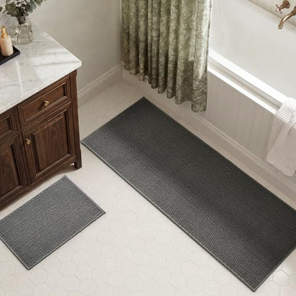 TYUU Bath Mat Set 2 Piece, Thin Bathroom Rugs Non Slip Washable Quick Dry | Non Slip Quick Dry Soft Absorbent Thin Low Pile Bathroom Mats, Washable Bath Rugs 2 Piece Set: 16x24, 24x60 in. Dark Grey - color: Dark Grey, size: 16"x24" + 24"x60"