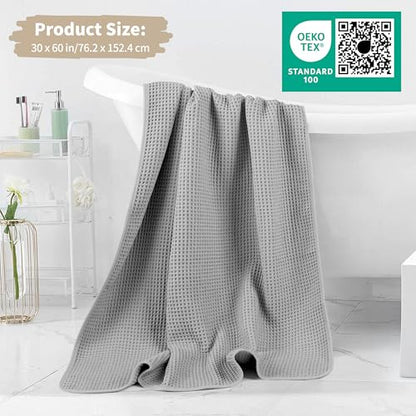 MICROFI New Microfiber Waffle Bath Towels, 2 Pieces, Soft, Absorbent, Fast Drying, Lint Free 430 GSM (30''x60''/76cm x 152cm) - color: Beige+silver