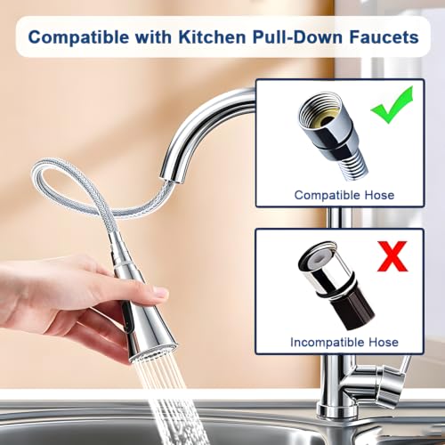 SEIDO Kitchen Faucet Sprayer Head Replacement, 3-Function Sink Sprayer Replacement, Pull Down Faucet Head with G1/2(13/16 inch) Male Thread, Chrome Kitchen Sink Aerators