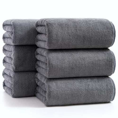 sakano 6-Piece Microfiber Bath Towel Set - Quick-Drying Bath Towels,Absorbent& Lint Free Soft Launder for Family, Gym, and Spa -Dark Gray, 28 x 55 inches - color: Dark Gray, size: 6 Bath Towel
