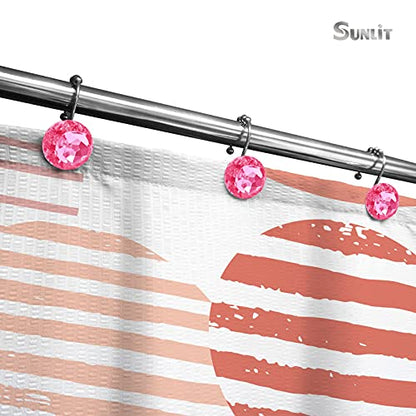 Sunlit Luxury Design Round Hot Pink Diamond Crystal Gem Bling with Glide Balls Shower Curtain Hooks, Rust Proof Metal Rhinestones Glam Shower Curtain Rings-12 Pack - color: Hot Pink