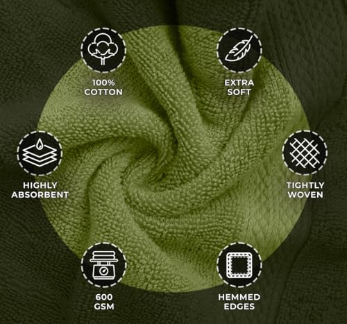 Avalon Towels Wash Cloths 12 Pack Moss 100% Cotton Washcloths 12x12 Face Towels, Wash Rags, Facial Towel, fingertip Towel for Bathroom, Moss Washcloth - color: Moss