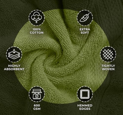 Avalon Towels Wash Cloths 12 Pack Moss 100% Cotton Washcloths 12x12 Face Towels, Wash Rags, Facial Towel, fingertip Towel for Bathroom, Moss Washcloth - color: Moss