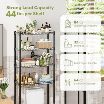 Simple Trending 4 Tier Over The Toilet Storage Rack, Bathroom Organizers and Storage Over Toilet with Adjustable Shelf and Basket, (Black) - color: 4-tier Black
