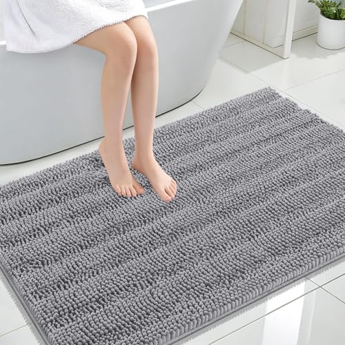 OLANLY Thick Large Bathroom Rugs 47x32, Soft Chenille Bath Rugs, Grey | Absorbent Striped, Rubber Backing, Machine Wash Dry, Bath Mats for Bathroom Floor, Tub and Shower, Home Decor Accessories - color: Grey, size: 47" X 32"