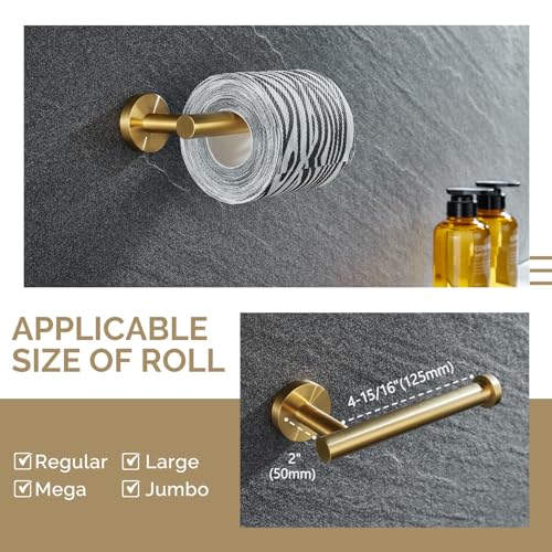 Angle Simple Bathroom Hardware Set Brushed Dark Gold, 4-Piece | SUS304 Stainless Steel Bathroom Fixtures Accessory Kit with Towel Hook x 2, Toilet Paper Holder and Rotary Towel Ring - color: Brushed Dark Gold