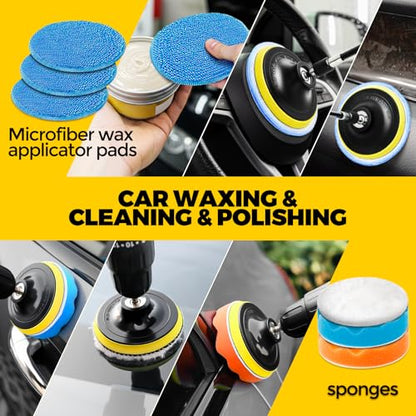 Holikme 22Pack Drill Brush Attachments Set,Scrub Pads & Sponge, Buffing Pads,Power Scrubber Brush,Car Polishing Pad Kit,Wax Applicator Pad,Car Cleaning Kit,Masonry Brushes,Cleaning Supplies | Buffing Sponges, Nylon Grout Tools, Microfiber Wax Pads, Tile B